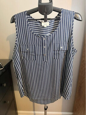Perch by Blu Pepper Navy Striped Sleeveless Top 1XL